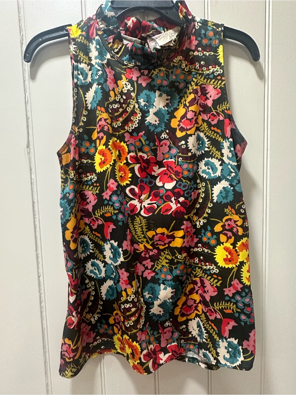 LOFT Sleeveless Floral Mock Neck Top - Black Multi